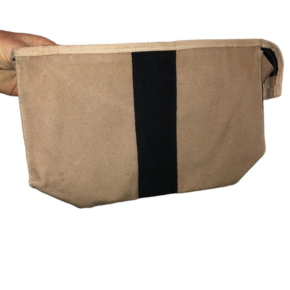 Jerome Gruet Paris France cotton khaki black stripe Large Makeup Bag zip… - Picture 1 of 5